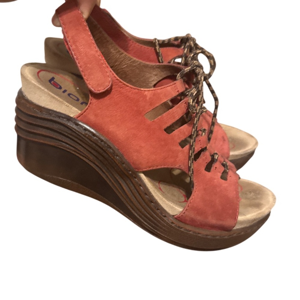 Biónica‎ leather red Sirus straps wedge platform sandals